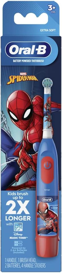 Oral-B Kid'S Battery Toothbrush Featuring Marvel'S Spiderman, Soft Bristles, Replaceable Brush Head, For Kids 3+