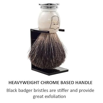 Parker 100% Black Badger Bristle Shaving Brush With Ivory Marbled Handle - Brush Stand Included : Beauty & Personal Care