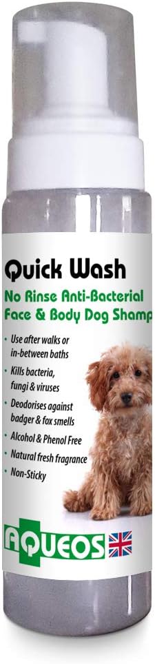 Aqueos Quick Wash No Rinse Dry Shampoo For Dogs | Antiviral, Antibacterial Waterless Shampoo | Deodorising & Disinfectant For Smelly Dogs | 200Ml