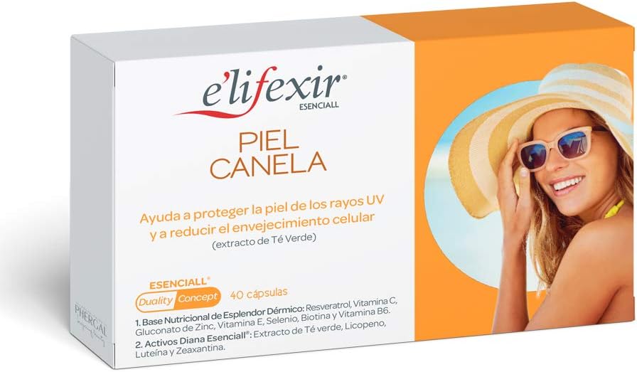 E'Lifexir Essential | Piel Canela | 40 Capsules A Tan Durable And Protect Eyes And Skin ( Unit 40)