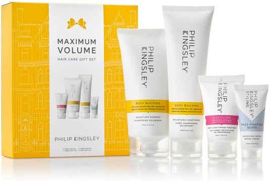 Philip Kingsley | Maximum Volume Hair Care Gift Set | Includes Elasticizer Treatment, Body Building Weightless Shampoo, Body Building Conditioner, Finishing Touch Frizz Fighting Gloss | 4 Set