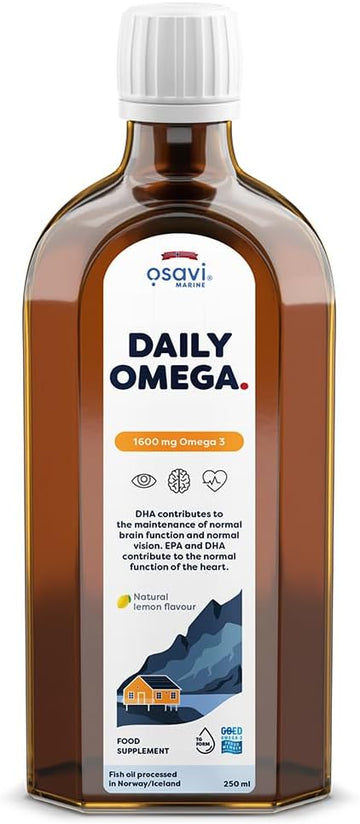 Osavi Daily Omega 1600 Mg – 250 Ml Oil | Omega–3 | Natural Lemon Flavor | Sustainable Wild Cod Oil From Norway With Dha & Epa For Brain, Heart & Vision Support | Highly Absorbable, Clean Label