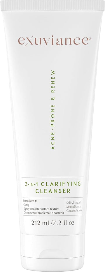 Exuviance 3-In-1 Clarifying Anti-Aging Cleanser For Acne-Prone Skin With Salicylic Acid, Soap-Free Makeup Remover And Oil Control Face Wash, Exfoliates, Soothes & Improves Skin Texture, 7.2 Fl. Oz