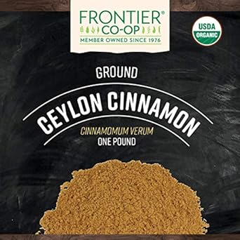 Frontier Co-Op Cinnamon Powder, Ceylon, Certified Organic, Kosher, Non-Irradiated, Bulk Bag, Sustainably Grown, Cinnamomum Verum J. Presl, Original Version,Mildly Sweet And Spicy, 16 Oz