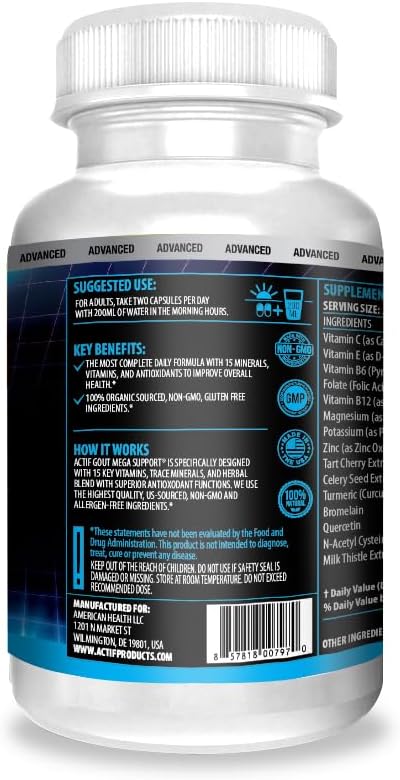 Actif Gout Mega Support With 15 Advanced Factors - Balances Uric Acid Levels - Non-Gmo, Fast-Acting, Made In Usa, 60 Count