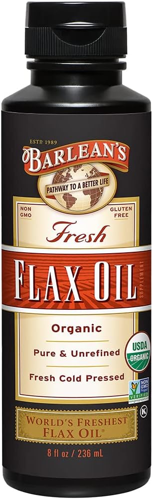 Barlean'S Organic Flaxseed Oil Liquid From Fresh Cold Pressed Flax Seeds, 7,640Mg Ala Omega 3 Fatty Acid Supplement For Skin And Hair Care, Vegan & Gluten Free, 8 Oz
