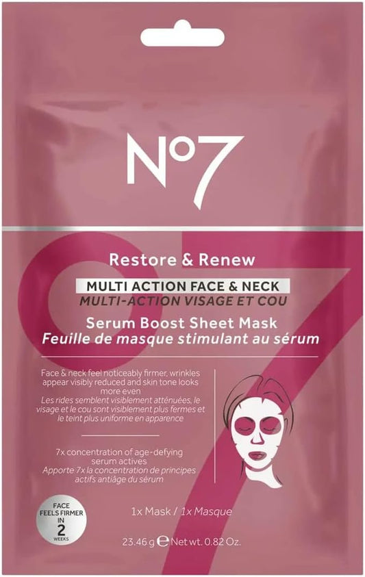 No7 Restore & Renew Face & Neck Multi Action Serum Boost Sheet Masks