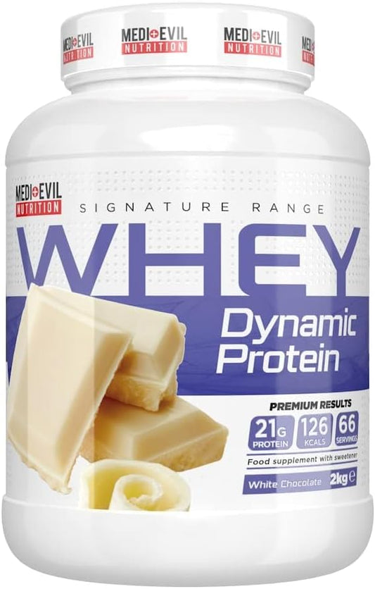 Medi-Evil Nutrition Whey Dynamic Protein, White Chocolate Flavour, 2kg Whey Protein Powder for Muscle Building, Vegetarian | 66 Servings : Amazon.co.uk: Health & Personal Care