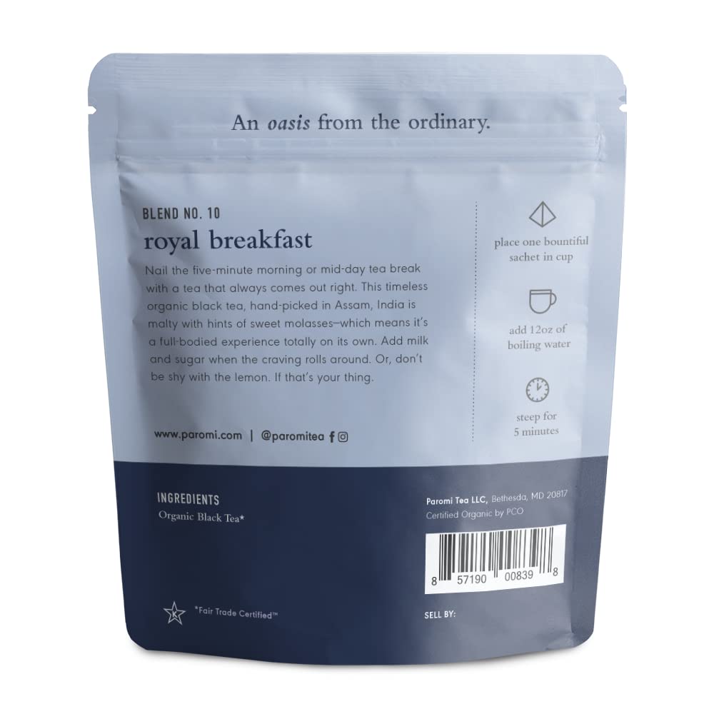 Paromi Royal Breakfast Black Tea, Resealable Pouch, 15 Count
