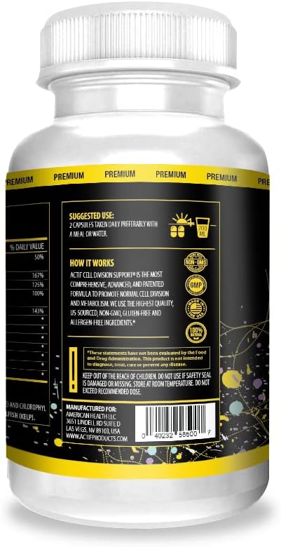 Actif Cell Division Support - Maximum Strength With 10+ Factors, Non Gmo, 1 Month Supply, Made In Usa