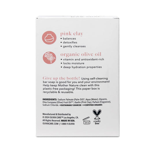 Pink Clay Charcoal Bar Soap By Olivia Care - 100% Natural, Vegan & Organic - For Face & Body - Detoxify, Exfoliate, Hydrate, Glows, Moisturize & Deep Clean - Leave Skin Smooth & Silky - 8 Oz