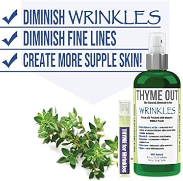 Thyme Out All Natural Anti-Wrinkle Face Mist Spray With Thyme, Bakuchiol, Aha, Beta Carotene And Potassium - Fights Wrinkles, Fine Lines, Inflammation, And Dryness While Boosting Collagen (4 Oz) : Beauty & Personal Care