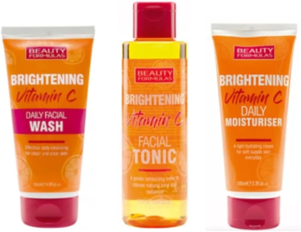 Beauty Formulas Brightening Vitamin C Bundle Brightening Facial Tonic 150Ml, Facial Wash 150Ml, Daily Moisturiser 100Ml, 3 Pieces
