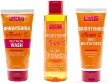 Beauty Formulas Brightening Vitamin C Bundle Brightening Facial Tonic 150Ml, Facial Wash 150Ml, Daily Moisturiser 100Ml, 3 Pieces