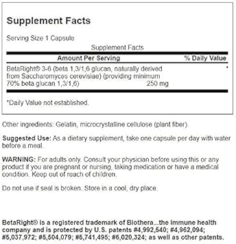 Swanson Betaright Beta Glucans 250 Milligrams 60 Capsules