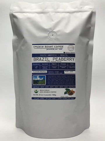 Brazil Peaberry (Fresh Roasted Coffee) Arabica South America roasted-to-order daily full-city roast whole bean we can grind or provide lighter or darker roast upon request message at checkout