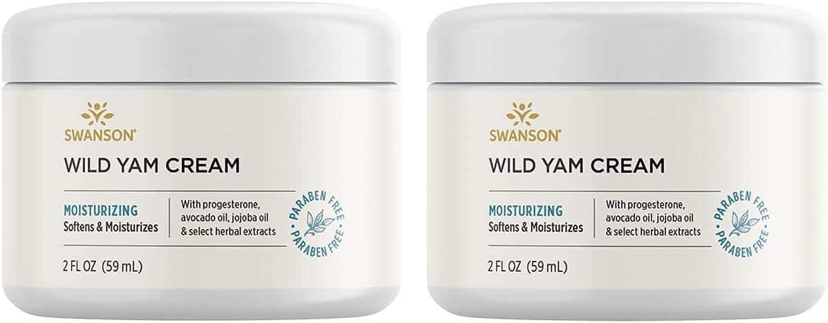 Swanson Wild Yam Cream - Formula for Women Promoting Perimenopause & Menopause Support - Women's Health Balm w/No Parabens for Comfort & Wellness - (2 fl. oz. Jar) 2 Pack)