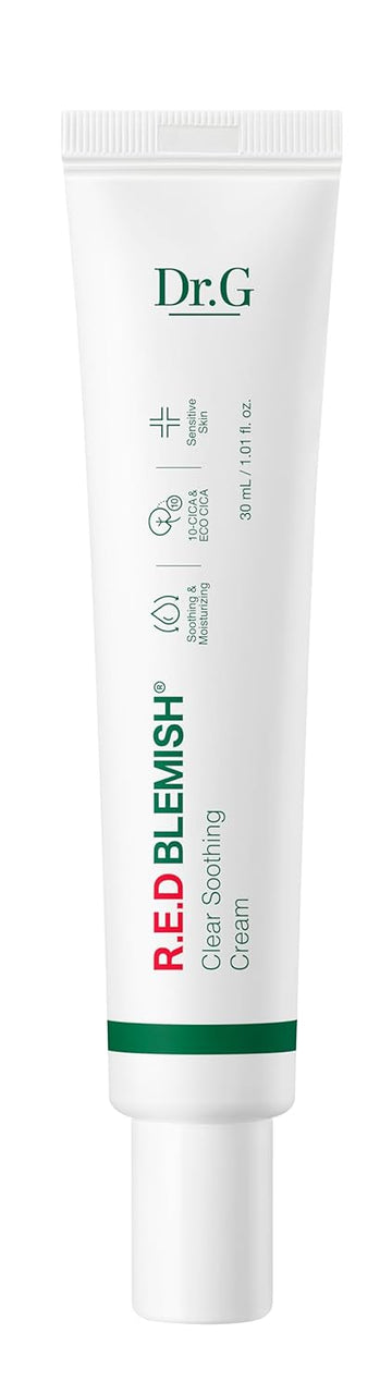 Dr.G Red Blemish Clear Soothing Cream, 30Ml - Moisturizing Recovery Cream For Sensitive Acne-Prone Skin; Cica Soothing Moisturizer, Korean Skin Care, Korean Skincare, Kbeauty, K Beauty, Korean Beauty