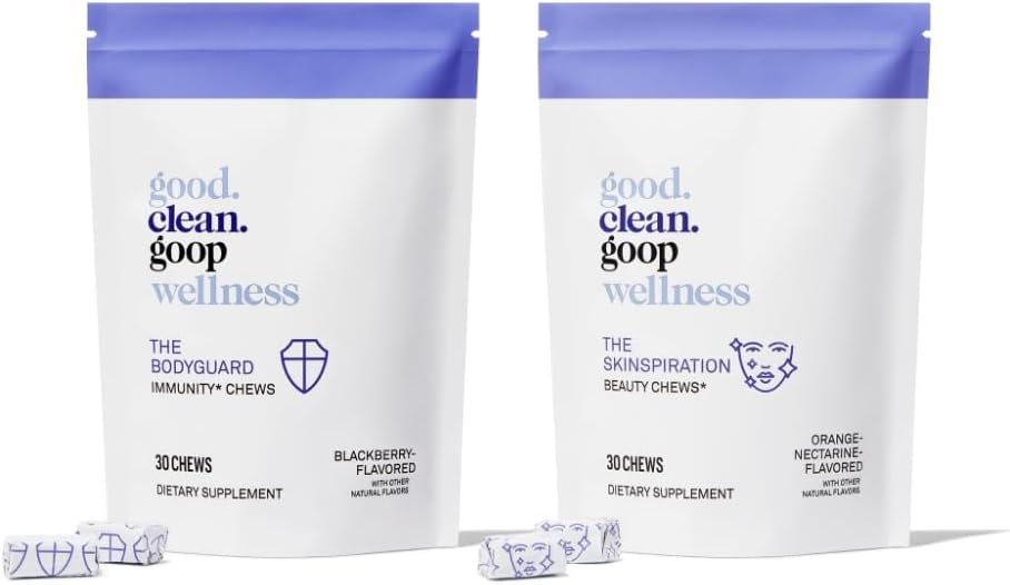 Good.Clean.Goop Wellness The Bodyguard Immunity Chews & The Skinspiration Beauty Chews | 30 Chews For Immune System Support | 30 Chews For Healthy & Glowing Skin | Wellness Supplement Set