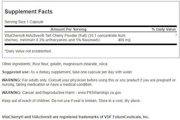 Swanson HiActives Tart Cherry - Natural Supplement Supporting Joint Health, Mobility & Flexibility - Helps Strengthen Collagen Structures & Connective Tissue - (60 Capsules, 465mg Each)