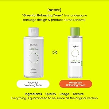 Beplain Mung Bean Balancing Toner 6.76 Fl Oz | Daily Pore Refining Toner | Pha Helps Exfoliate And Reduce Excess Sebum | Good For Oily And Sensitive Skin | Beplain