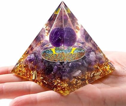Yatojuzi 2.4" Orgone Pyramid Healing Crystals Stones Natural Rose Quartz Crystal Pink Decors Reiki Flower Of Life Orgonite Gemstones Energy Balancing Home Office Desk Decor Lucky Gifts For Women Men