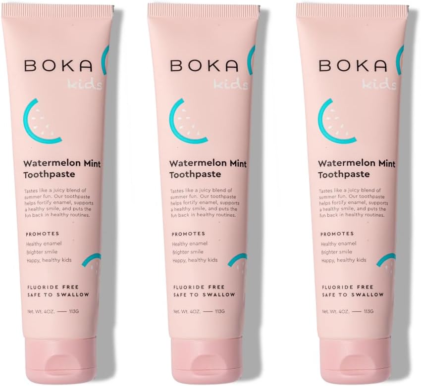 Boka Fluoride Free Toothpaste- Nano Hydroxyapatite, Remineralizing, Sensitive Teeth, Whitening- Dentist Recommended For Adult, Kids Oral Care- Watermelon Mint Flavor, 4Oz 3Pk - Us Manufactured