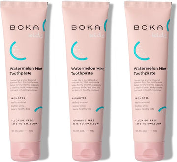 Boka Fluoride Free Toothpaste- Nano Hydroxyapatite, Remineralizing, Sensitive Teeth, Whitening- Dentist Recommended For Adult, Kids Oral Care- Watermelon Mint Flavor, 4Oz 3Pk - Us Manufactured