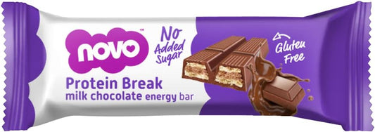 Novo Nutrition Protein Break Bars | Milk Chocolate Flavour | Healthy Gluten Free Snack With Added Protein, Low Sugar And Real Milk Chocolate | Suitable For Vegetarians | Pack Of 16