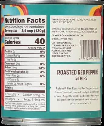 Roland Foods Fire-Roasted Red Pepper Strips, 28 Ounce Can, Pack of 4