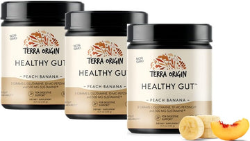 TERRA ORIGIN Healthy Gut Peach Banana | 3-Pack, 90 Servings (Three 30-Serving tubs) with L-Glutamine, Zinc, Glucosamine, Slippery Elm Bark, Marshmallow Root and More!