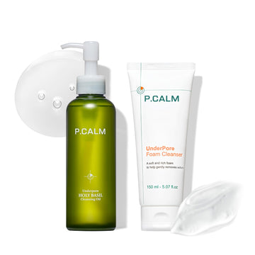 P.Calm Underpore Double Cleansing Duo | Underpore Holy Basil Cleansing Oil 6.42 Fl.Oz & Underpore Cleanser 5.07 Fl.Oz | Removing Blackheads & Whitehead, Double Cleansing | Korean Skincare