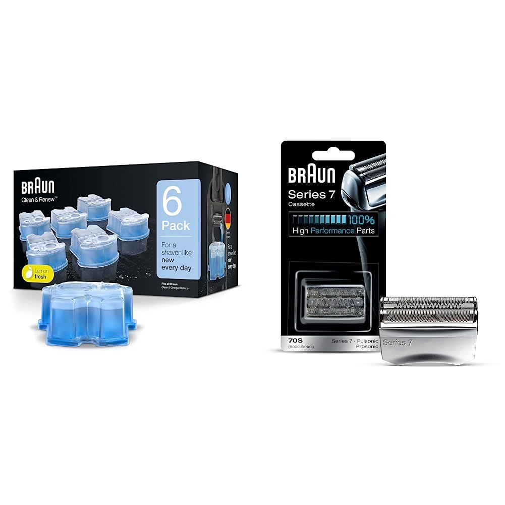 Braun Series 7 70S Electric Shaver Head Replacement Cassette & Braun Clean & Renew Refill Cartridges