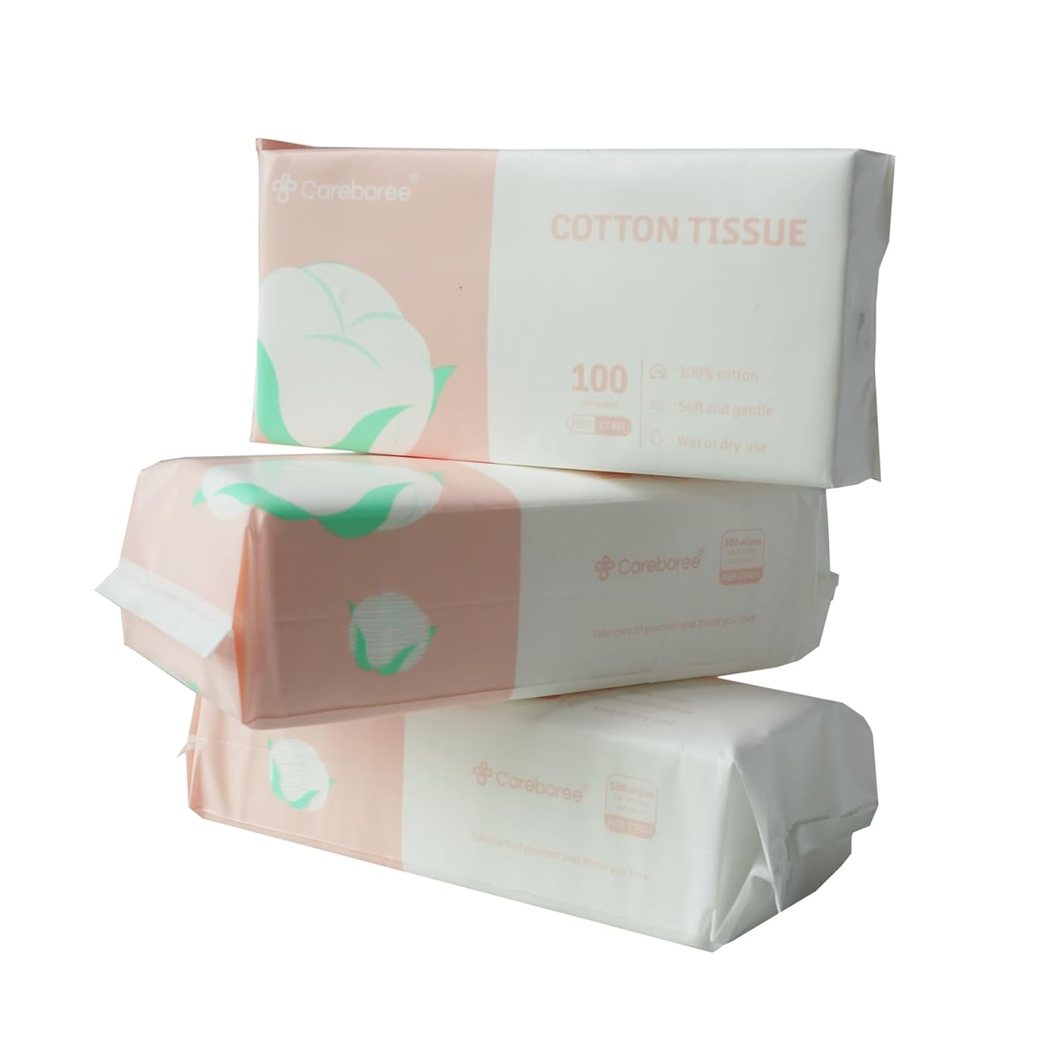 Ultra Soft Dry Baby Wipes Unscented Face Cleansing Multi-Purpose Pure Cotton Tissue (3 Pack-300 Count))