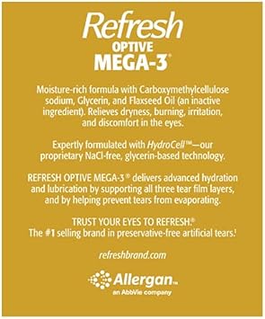 Refresh Optive MEGA-3 Lubricant Eye Drops Preservative-Free Artificial Tears, 0.01 fl oz (0.4 mL), 60 Single-Use Containers : Everything Else