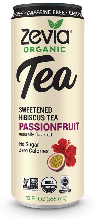 Zevia Zero Sugar Tea, Hibiscus Tea With Passionfruit Caffeine Free, 12 Oz Cans (12-Pack) – Naturally Sweetened, Zero Calorie Sugar Free - Non-Gmo Project Verified, Gluten-Free, Vegan