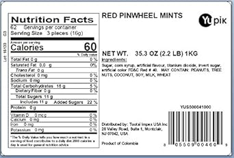 Yupik Red Pinwheel Mints 2.2 Lb - Gluten-Free, Individually Wrapped, Traditional Hard Candy, Breath Freshening