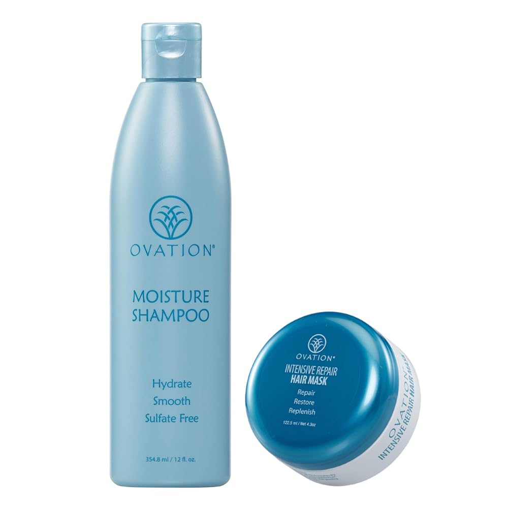 Ovation Haircare Bundle: 12 Oz Moisture Shampoo & Intensive Protein Mask - Nourish, Smooth & Hydrate Dry, Brittle Hair