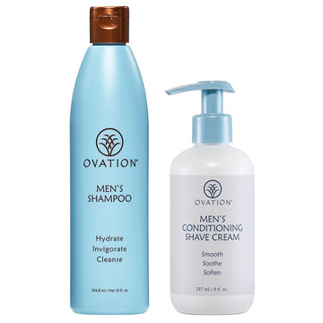 Ovation Hair Men'S Shower Essentials Bundle With 12 Oz Men'S Invigorating Shampoo & 8 Oz Men'S Conditioning Shave Cream