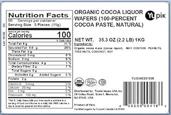 Yupik Organic Cocoa Liquor Wafers (100% Natural Cocoa Paste), 2.2 lb, Non-GMO, Vegan, Gluten-Free, Pack of 1