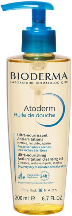 Bioderma Atoderm Shower Oil - Nourishing & Cleansing Body Wash, Hydrate, Soothe & Protect Dry & Sensitive Skin - With Glycerin & Niacinamides, 200Ml
