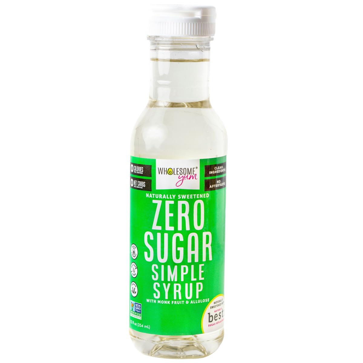 Wholesome Yum Keto Simple Syrup - Skinny Sugar Free Simple Syrup With Monk Fruit & Liquid Allulose - For Cocktails, Coffee, Drinks & Cooking - Natural, Non Gmo, Low Carb, Gluten Free, Vegan (12 Fl Oz)