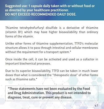 Thiamax Vitamin B1 (Thiamine Ttfd) Capsules, No Fillers Or Flow Agents, 100Mg, 180 Count
