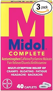 Midol Complete Menstrual Pain Relief Caplets with Acetaminophen for Period Cramps, and Menstrual Symptom Relief - 40 Count (Pack of 3) (Packaging May Vary)
