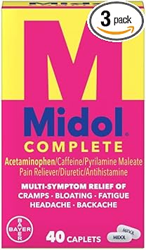 Midol Complete Menstrual Pain Relief Caplets With Acetaminophen For Period Cramps, And Menstrual Symptom Relief - 40 Count (Pack Of 3) (Packaging May Vary)