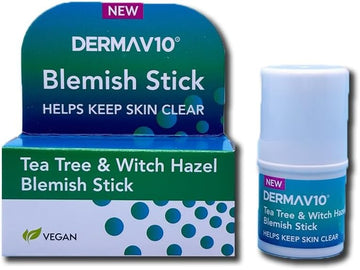 Derma V10 Blemish Stick, Tea Tree And Witch Hazel, For Clearer Skin, Calming And Soothing, Helps Target Spots And Blemishes, For Everyday Use, Vegan Friendly (Pack Of 2)