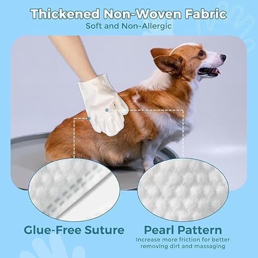Pet Bathing Gloves for Dogs & Cats-Cleaning & Deodorizing Grooming Gloves, Nourish Fur Glove Wipes for Daily Care and Traveling, Rinse Free, Unscented, 6 PCS
