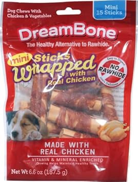 Dreambone Mini Sticks Wrapped With Real Chicken, Rawhide Free Dog Chew Sticks, 15 Count