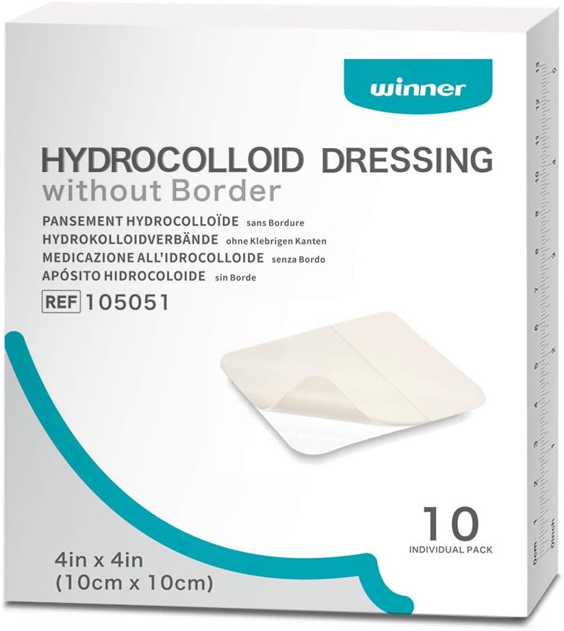 Winner Medical Sterile Hydrocolloid Adhesive Dressing 10 X 10 Cm10 Pack Extra Thin Wound Dressings For Light Exudate,Highly Absorbent Bed Sore Bandages Faster Healing