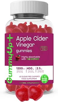 Apple Cider Vinegar Gummies with The Mother, Sugar Free, 1200mg Acetic Acid, 400 ?g Folic Acid, 2.5 ?g Vitamin B12, 60 Natural Apple Flavoured Gummies